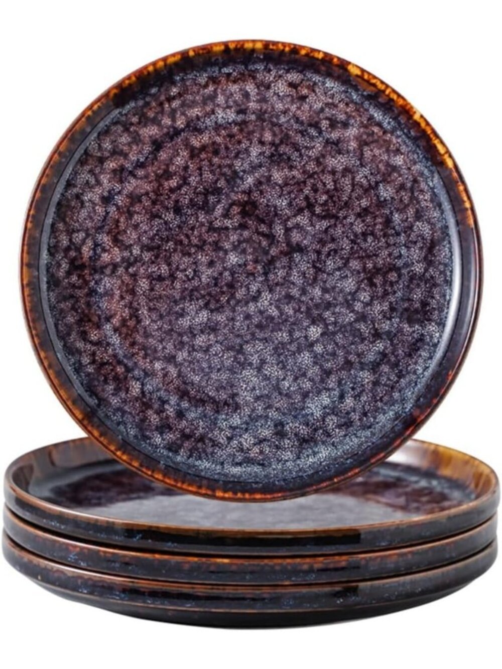 Ceramic Dinner Plates Set of 4 - 8" Speckled Bluish Purple, Microwave Safe for